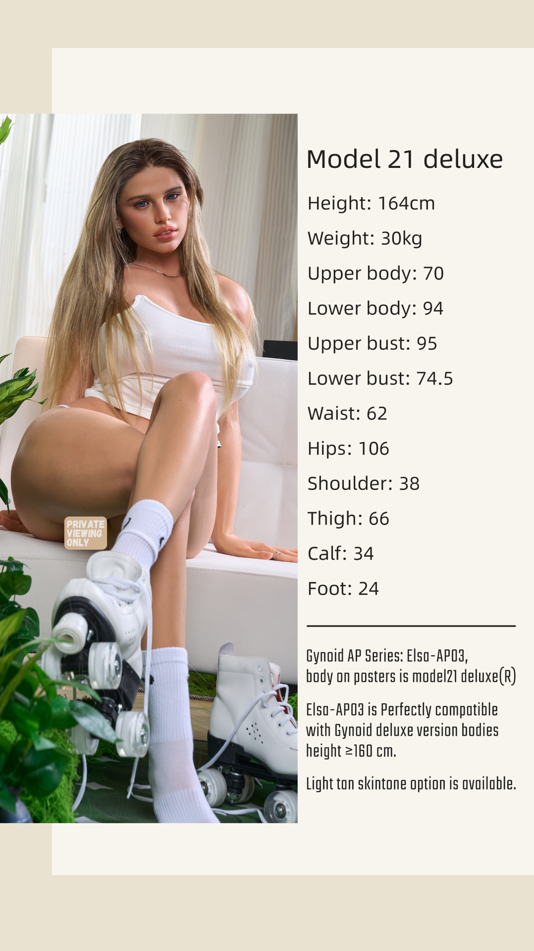 Luksusa seksa lelle Elsa Model 21 (Gynoid Doll 164 cm F-Cup silikona)