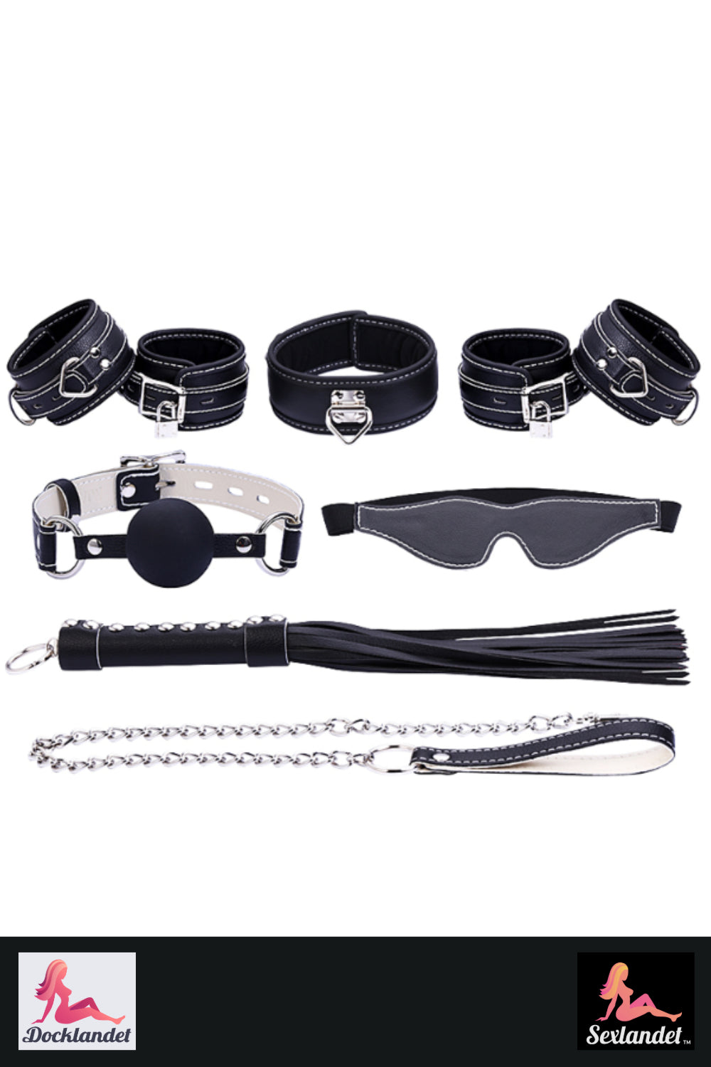 BDSM Komplekts — roku dzelži, pātaga, siksna, rīvbumba, acu maska (9 daļ. komplekts)