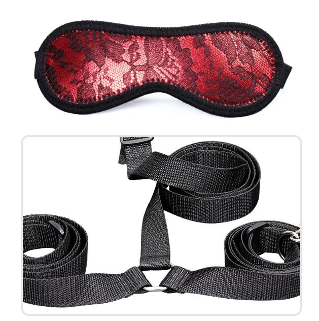 BDSM Komplekts — roku dzelži, mežģīņu apģērbs un acu maska (7 daļ. komplekts)